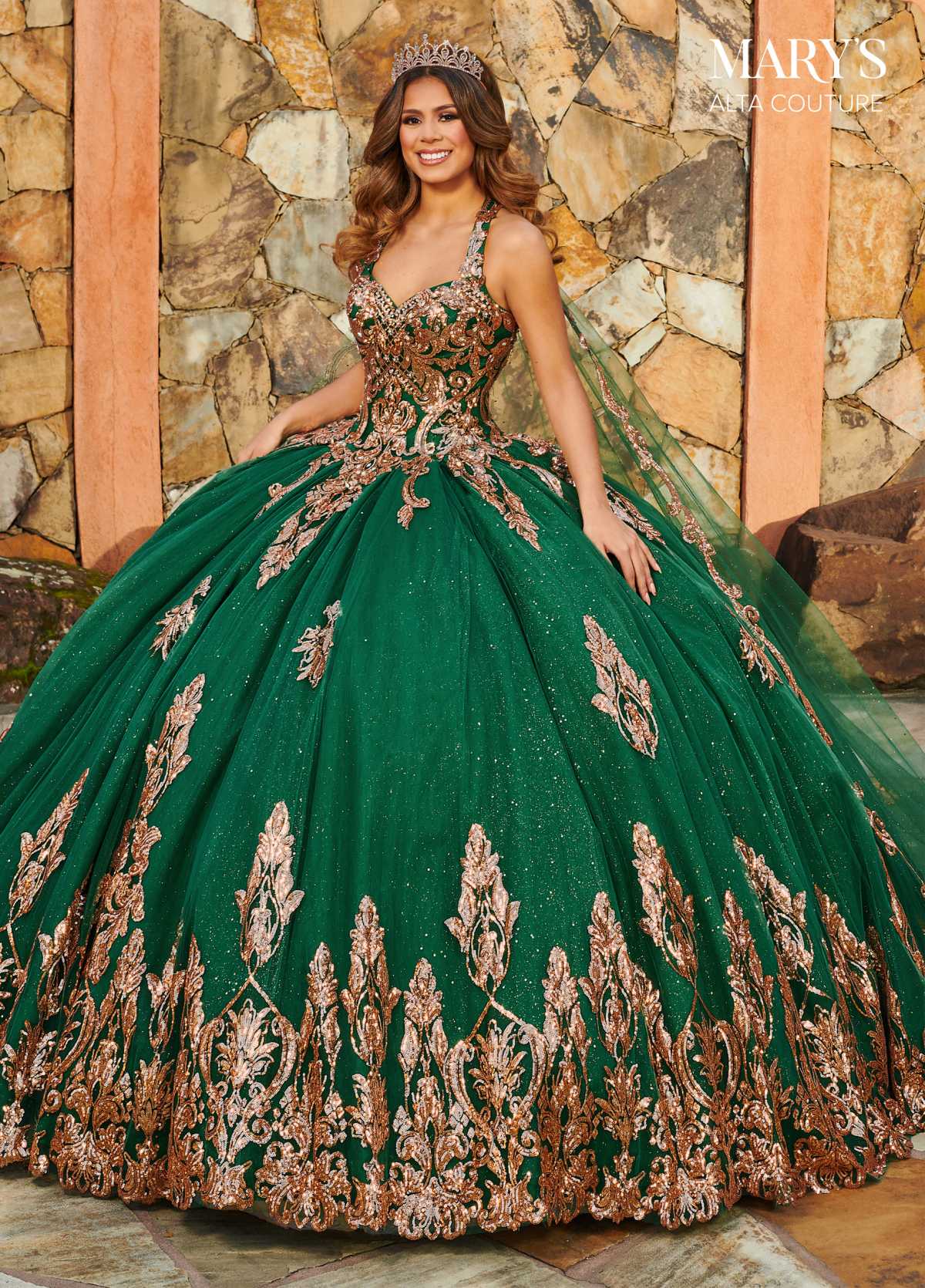 emerald green and gold ball gown wedding dress