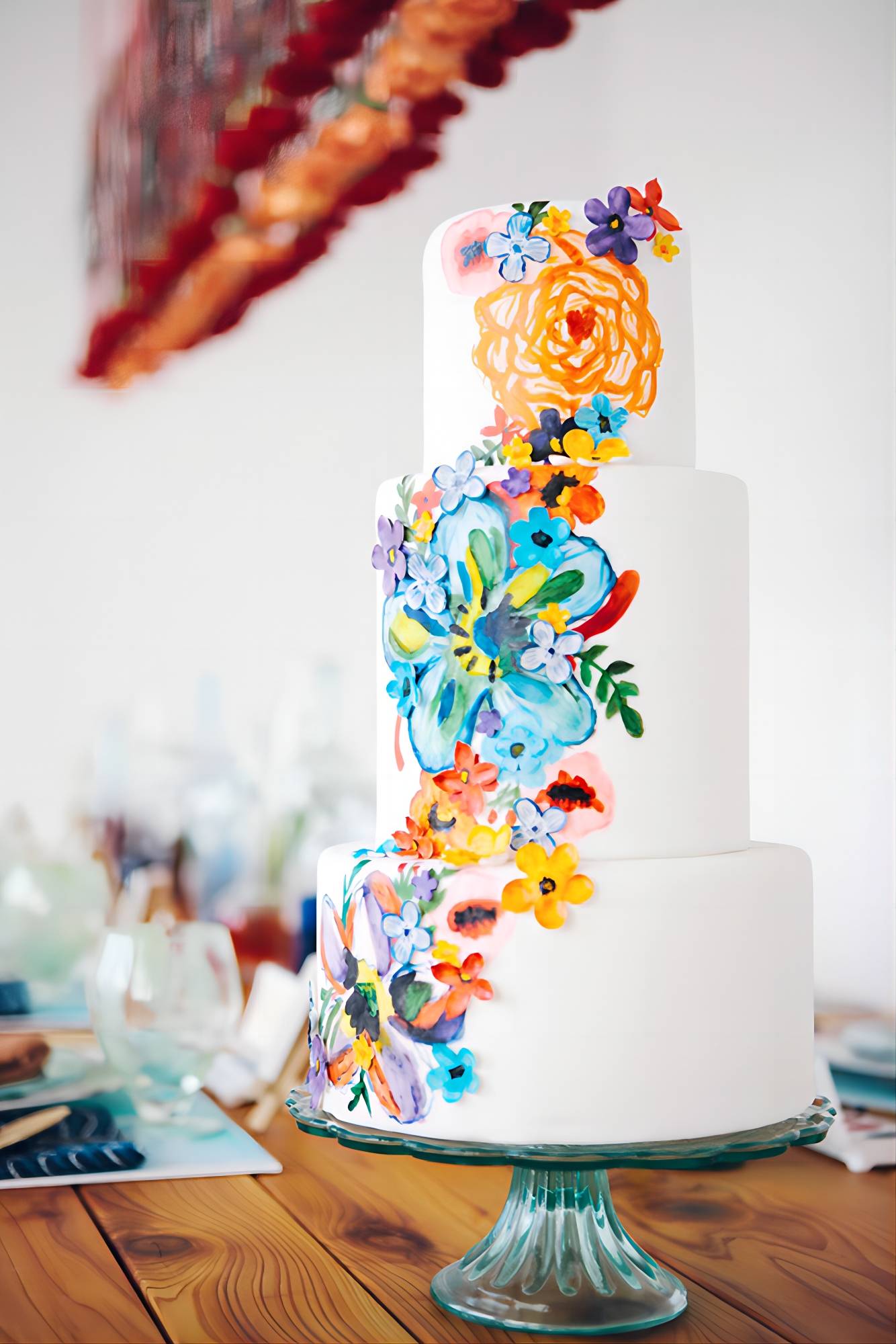 hand painted mexican flower wedding cake