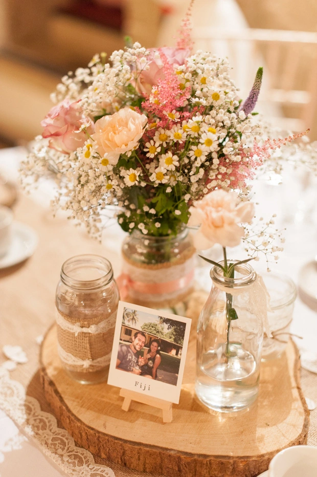 mason jar rustic wedding centerpiece with photo