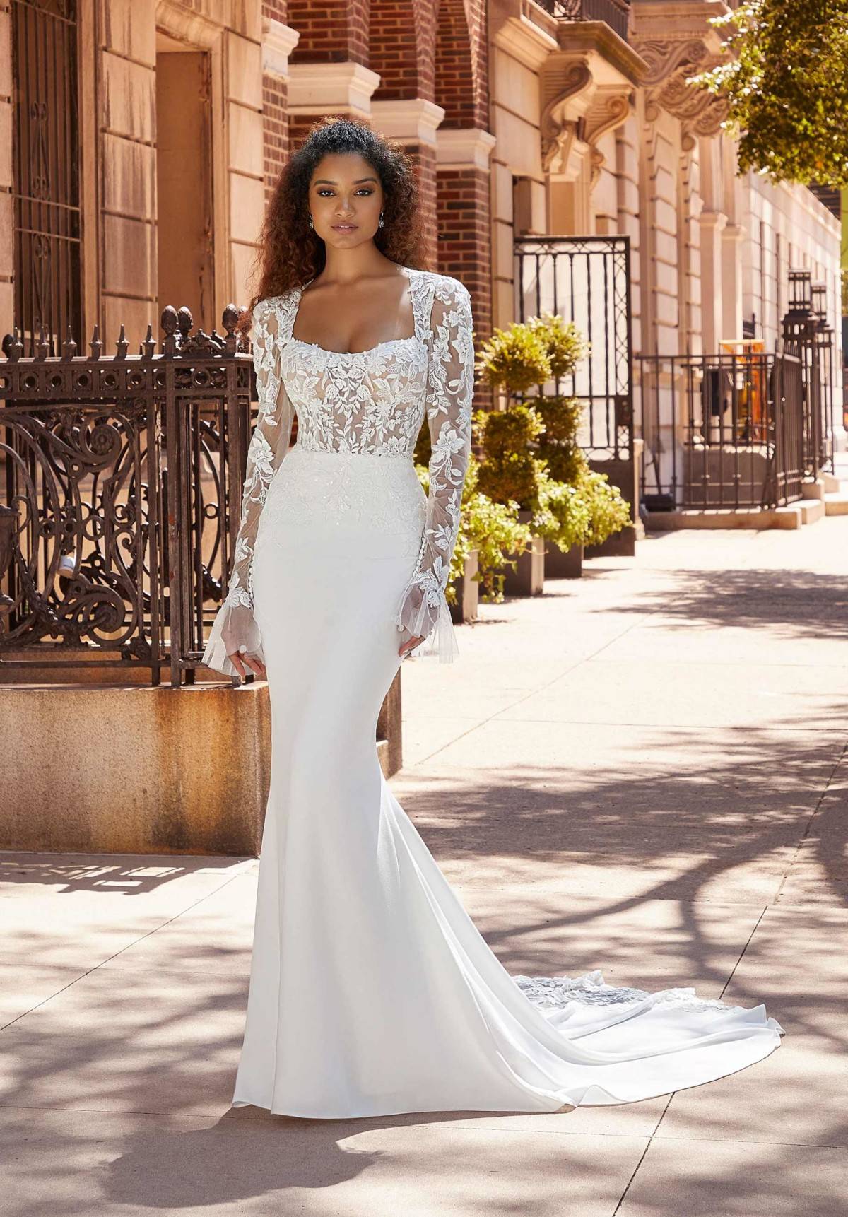 mermaid wedding dress with detachable illusion long sleeves