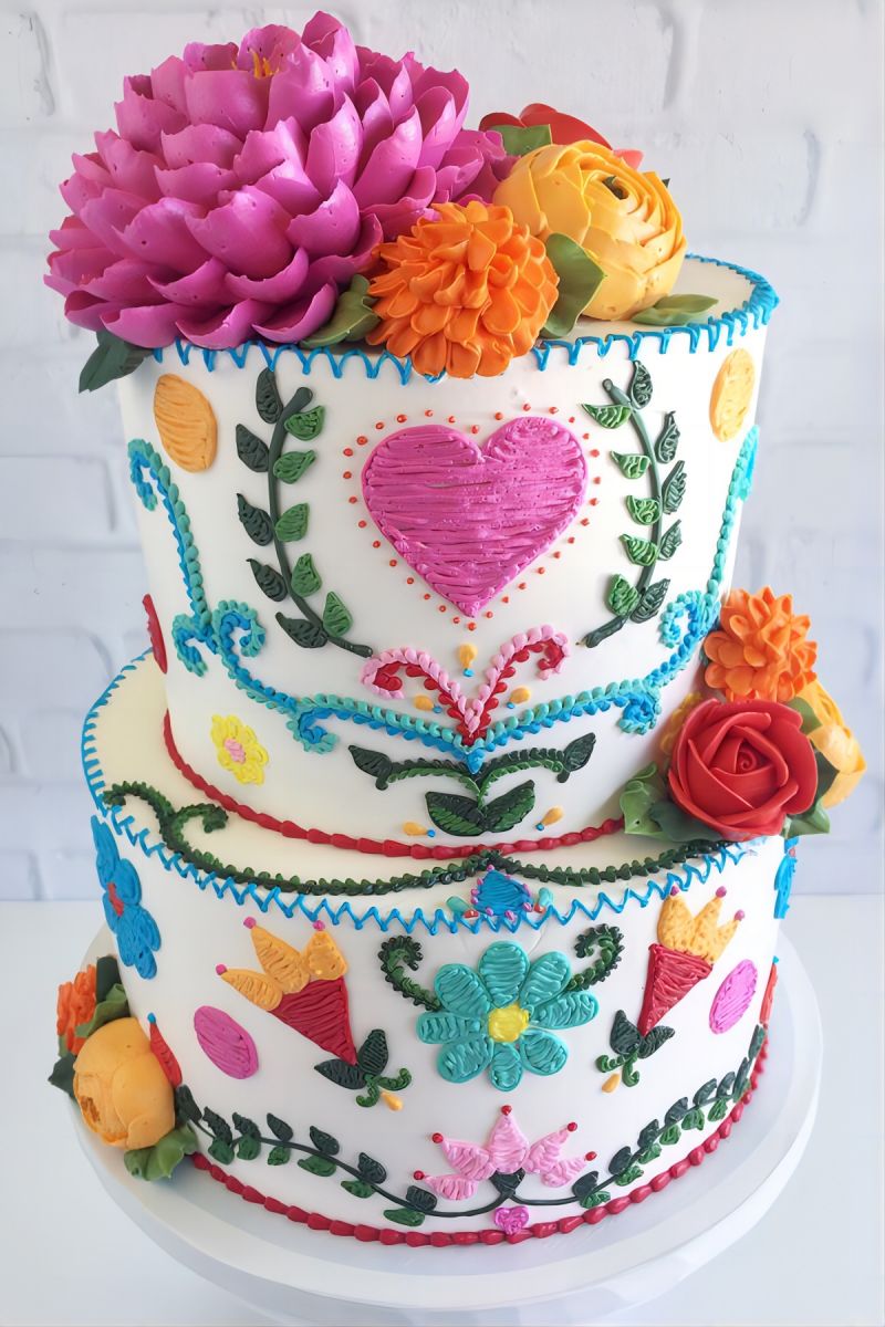 mexican embroidery wedding cake