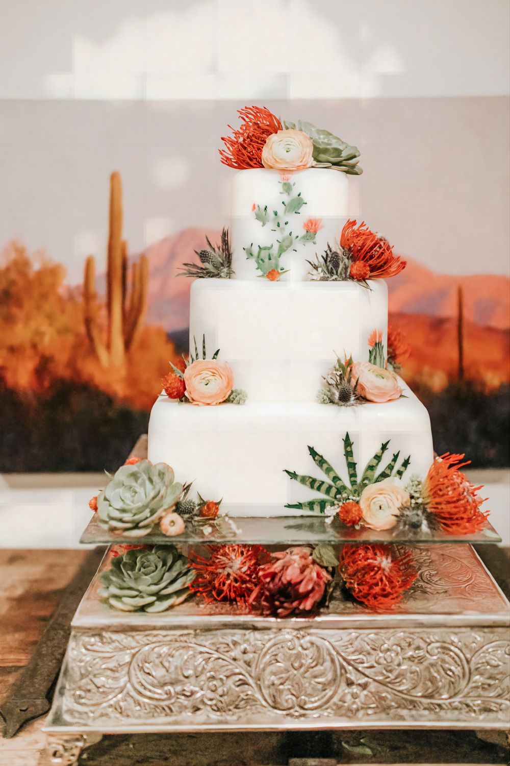 mexican style wedding cake with succulent