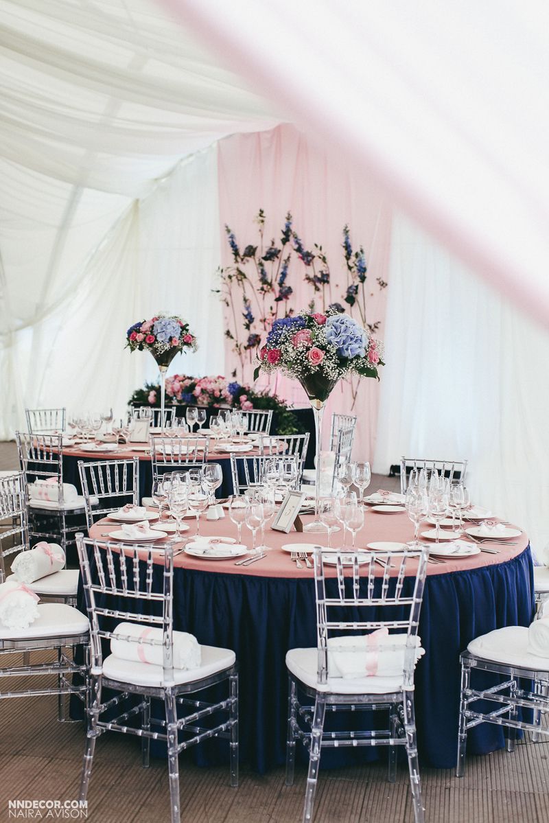 navy blue and green tall wedding centerpiece