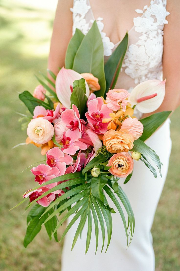 pink and coral tropical beach bridal bouquet