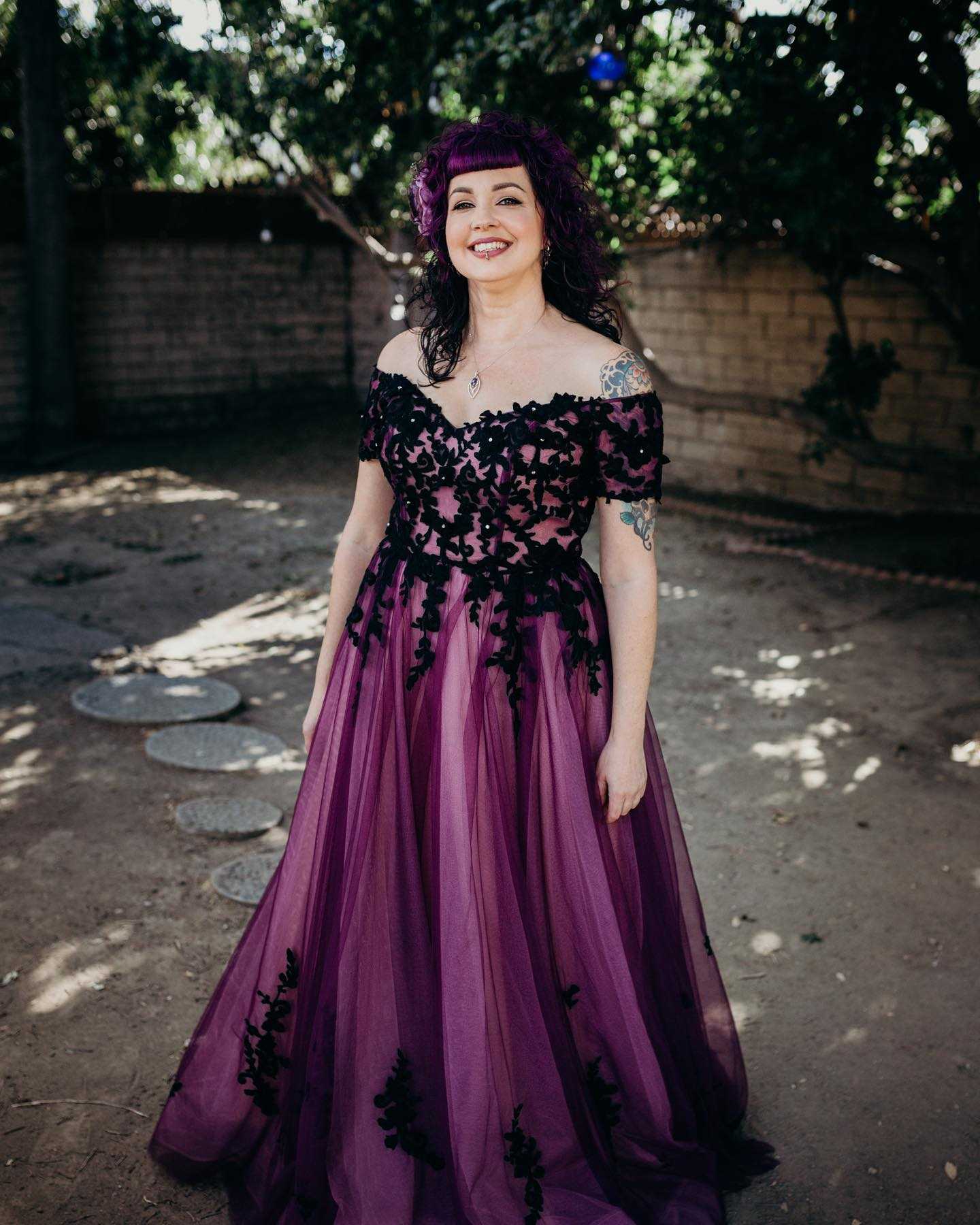 plus size black and purple gothic wedding dress