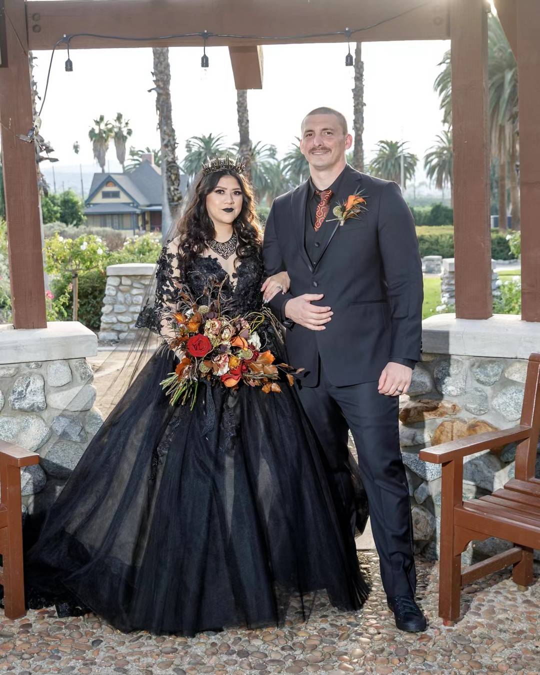 plus size black lace wedding dress with long sleeves