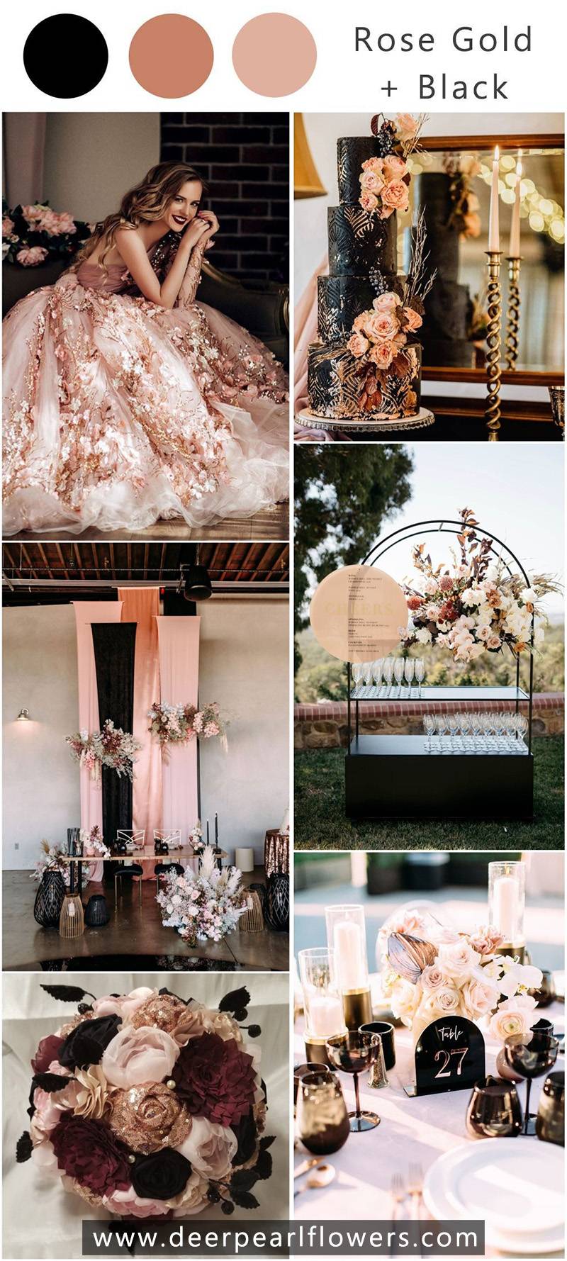 rose gold and black wedding color combos