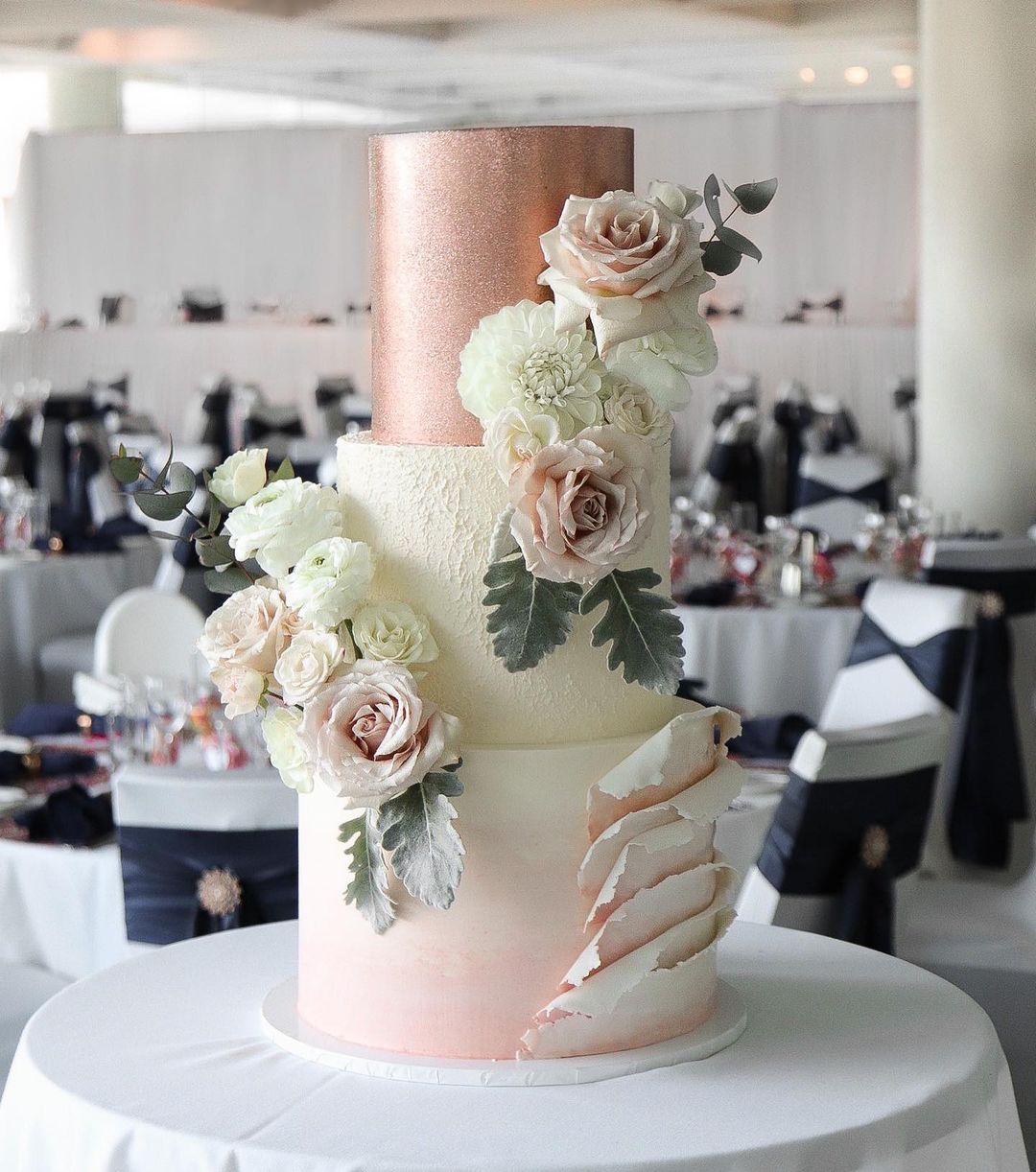 rose gold and blush ombre wedding cake via milkandhoney.cakecreative