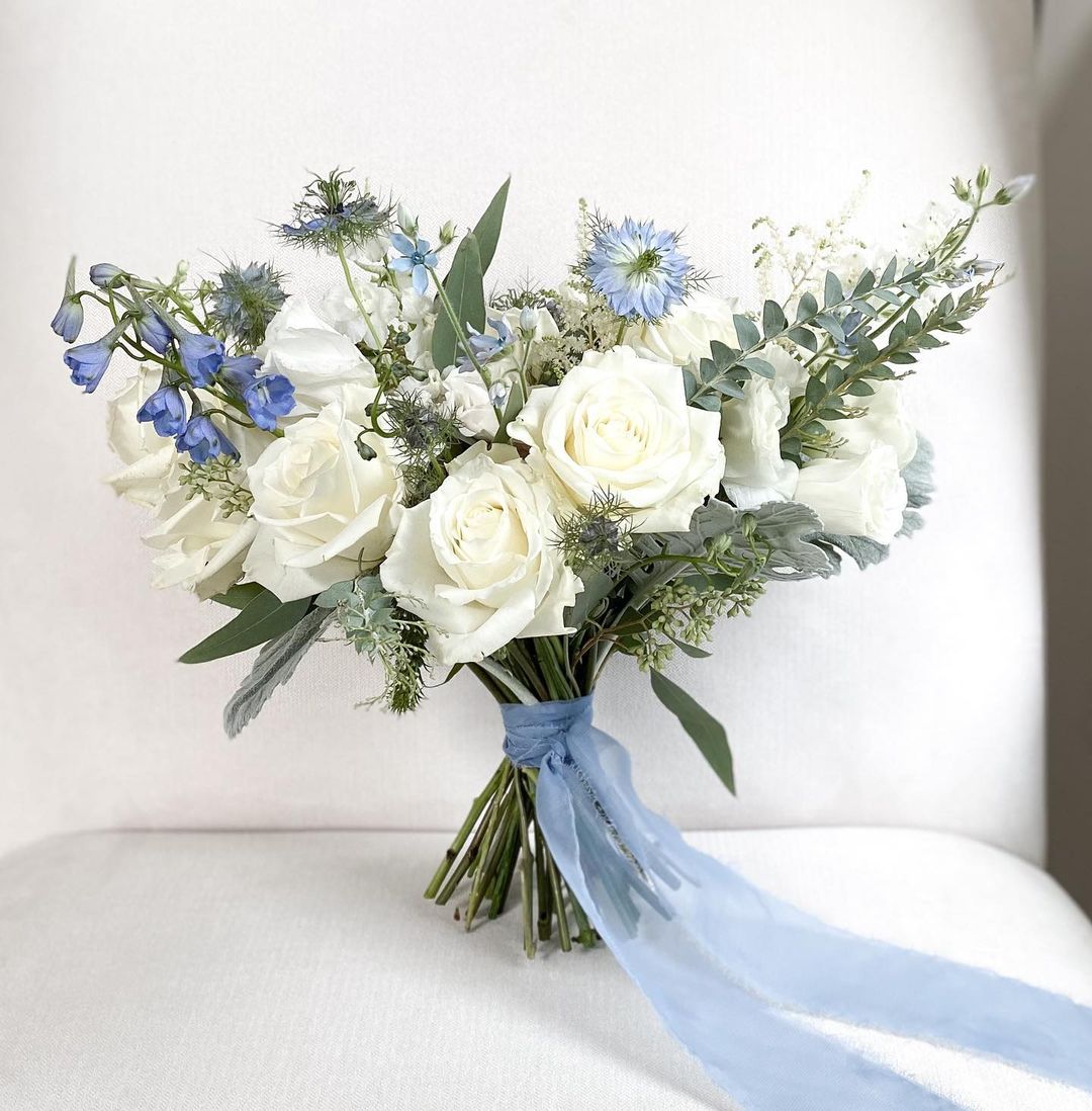 rustic light blue wedding bouquet via blushandbloomflorals