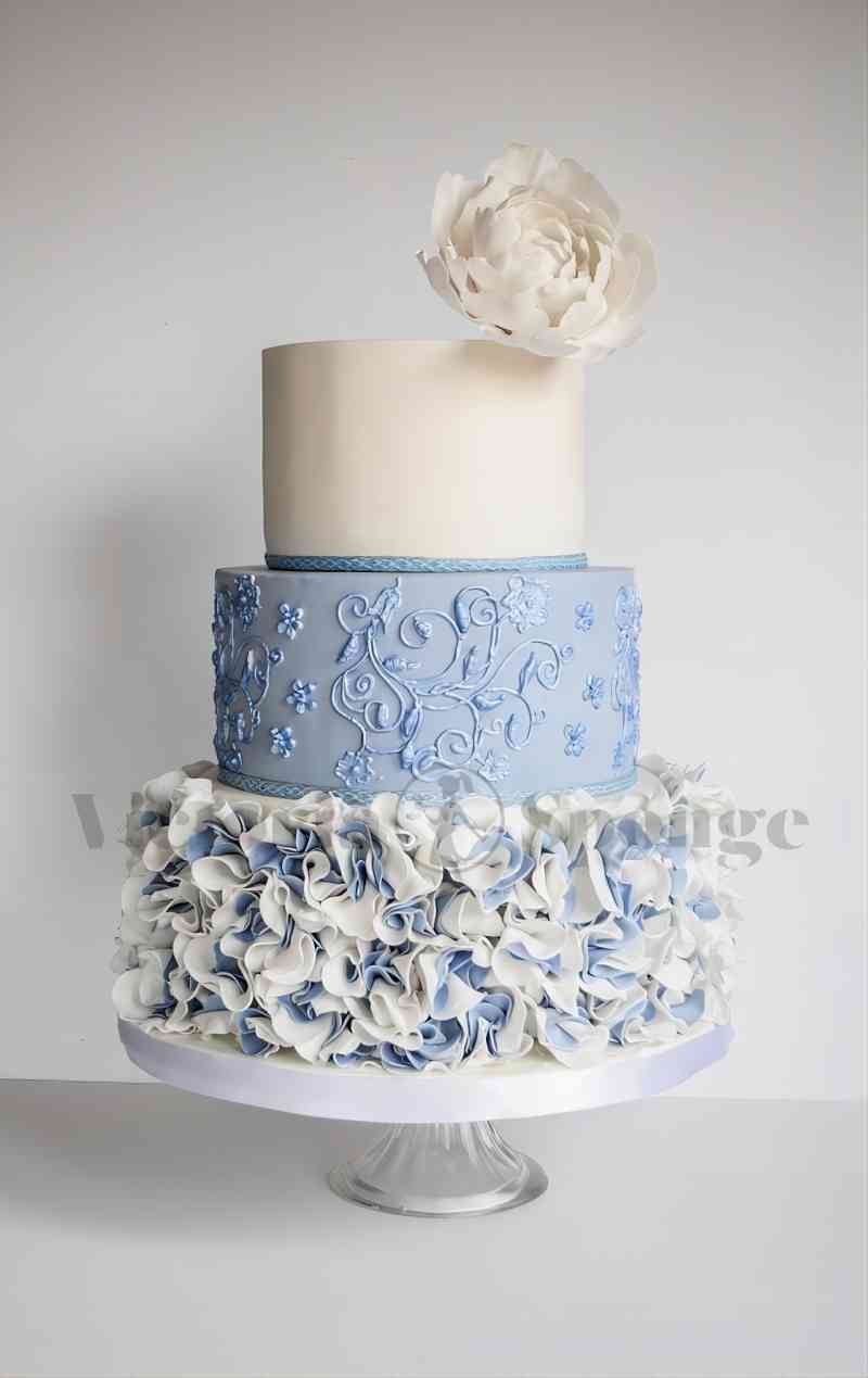 French Blue Ruffle Rose Wedding Cake