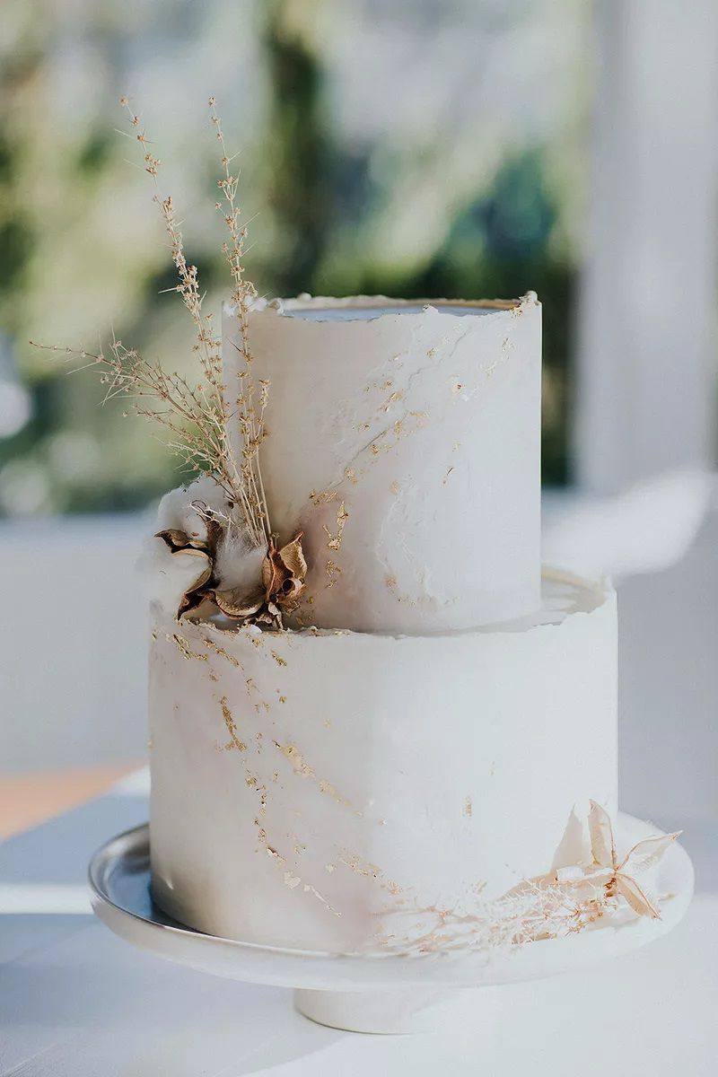 Gilded Foil Flecks Beach Wedding Cake