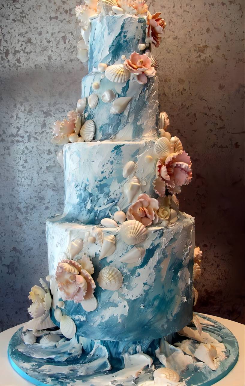 Ocean shells 4 tier beach summer wedding cake