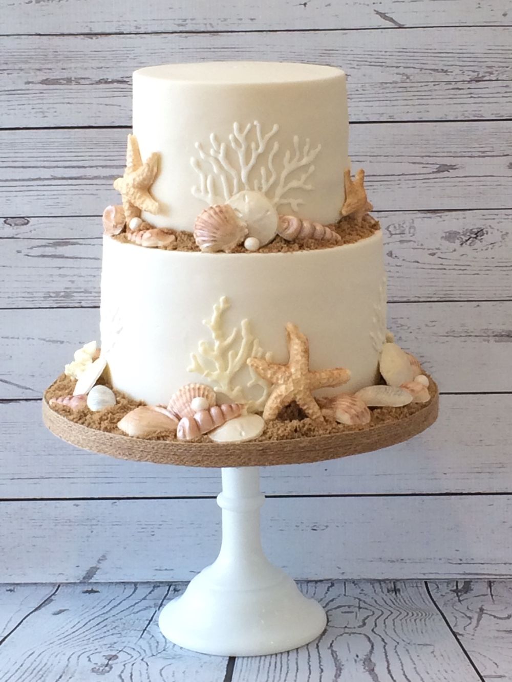 Two Tier Elegant Beach Wedding Cake