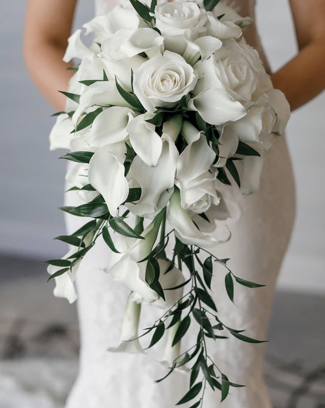 White Roses Calla Lilies Bridal Bouquet