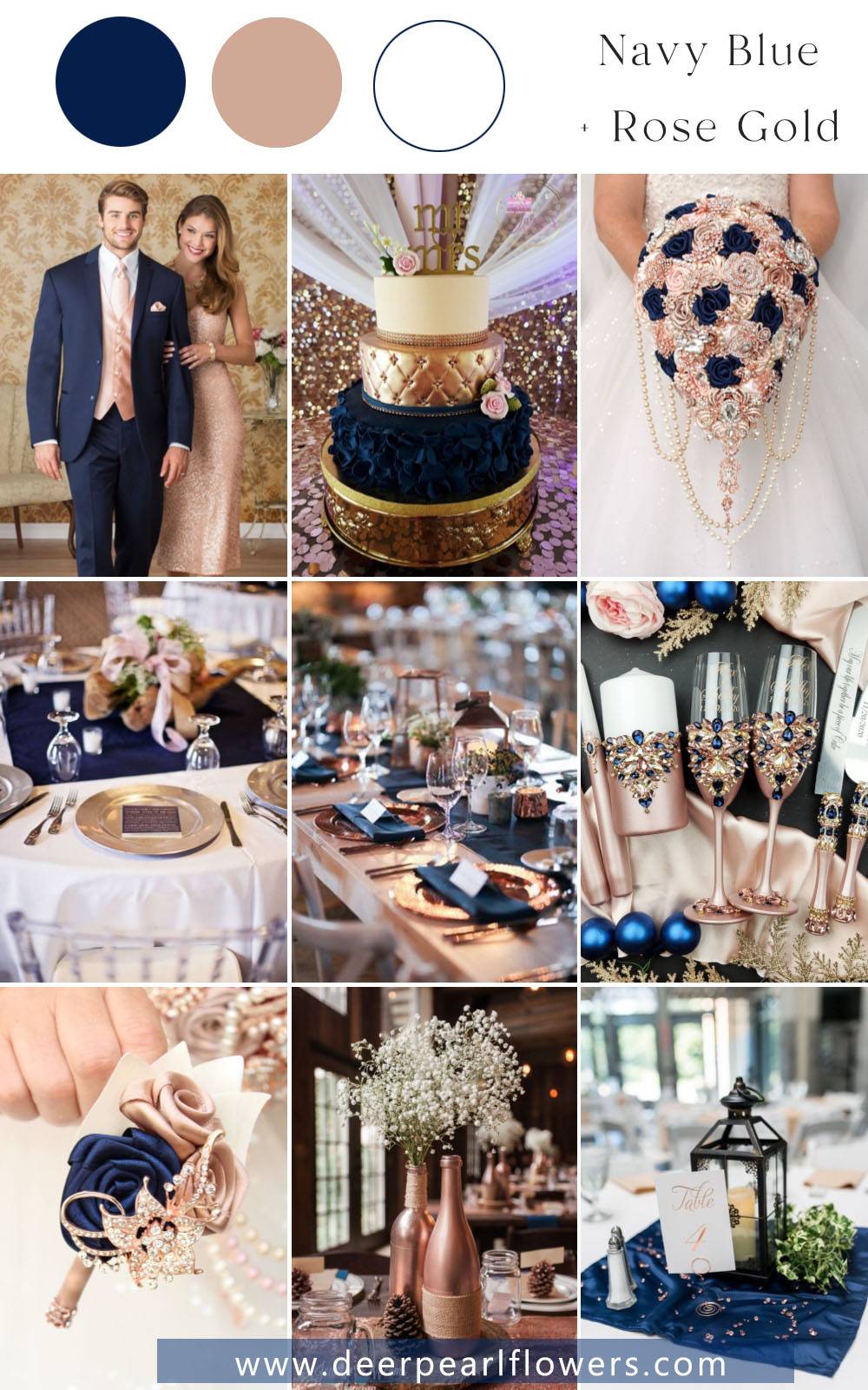 navy blue and rose gold wedding theme