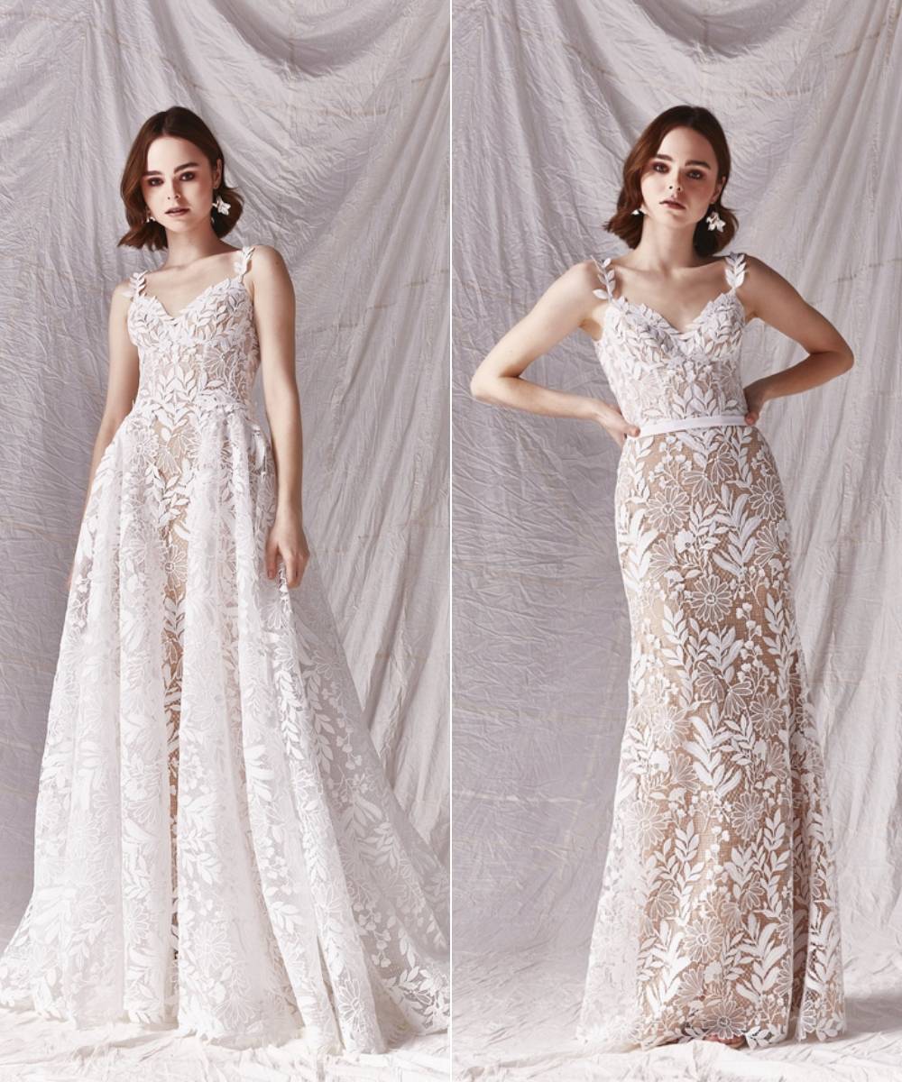 sheath lace wedding dress with lace overskirt