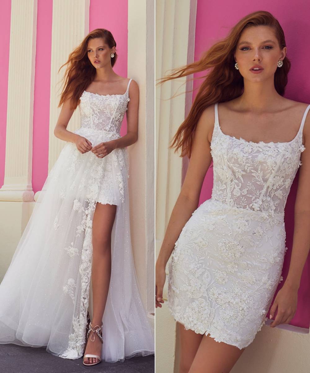 short aline wedding dress with detachable skirt