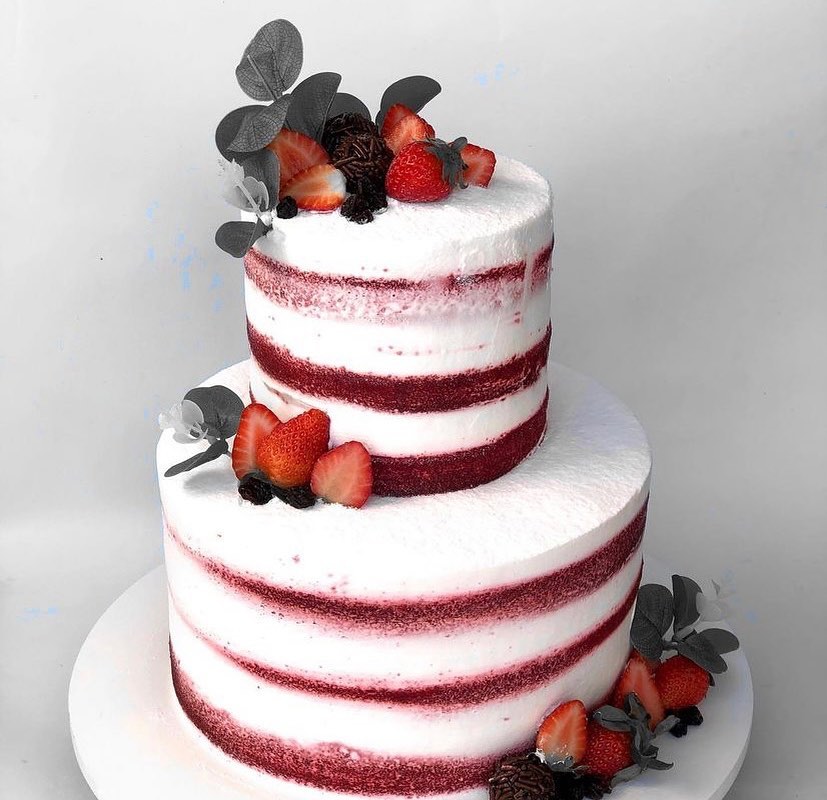 2 tier simple red velvet wedding cake with strawberry
