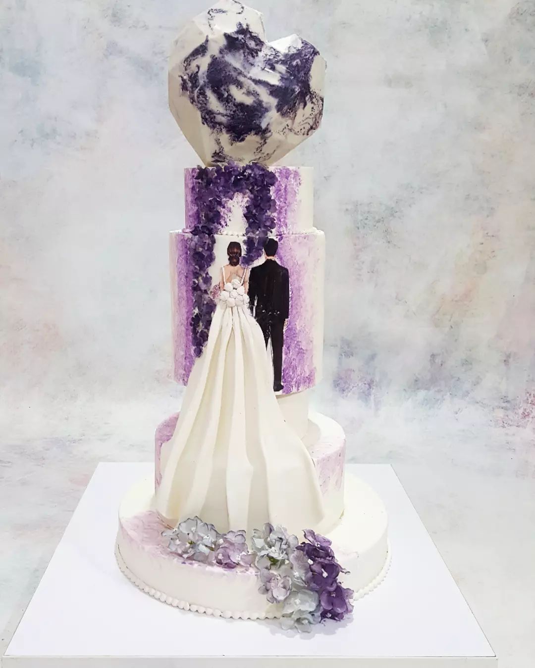 4 tier 3d paint couple wedding cake via fady.cake