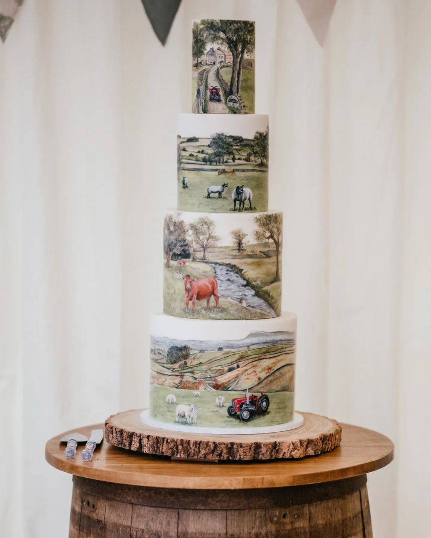 4 tier country hand paint wedding cake via perfectcakesco