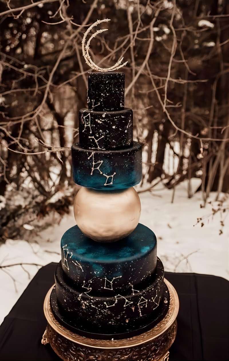 6 tier gothic zodiac wedding cake