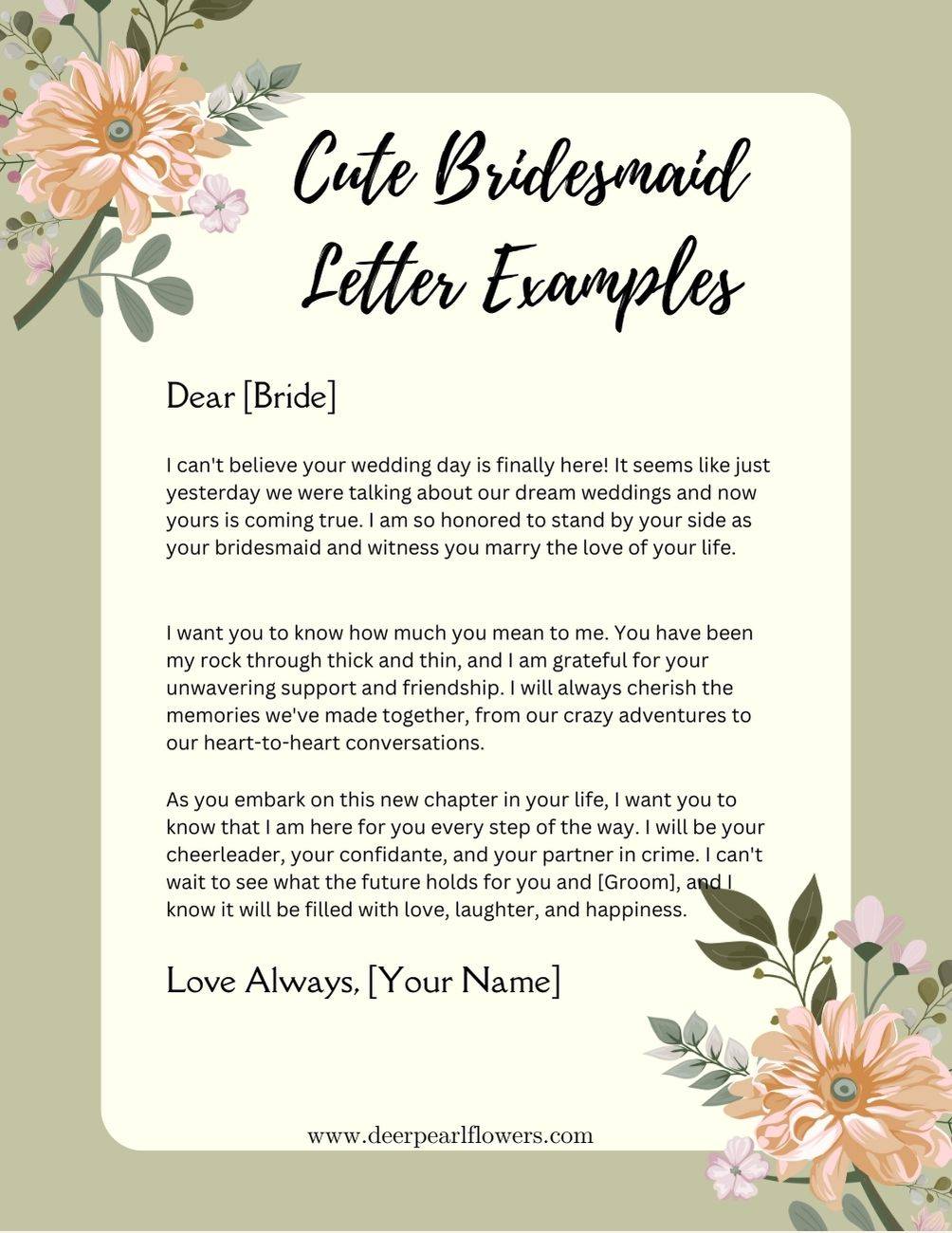 Cute Letter to Bride from Bridesmaid Letter Examples