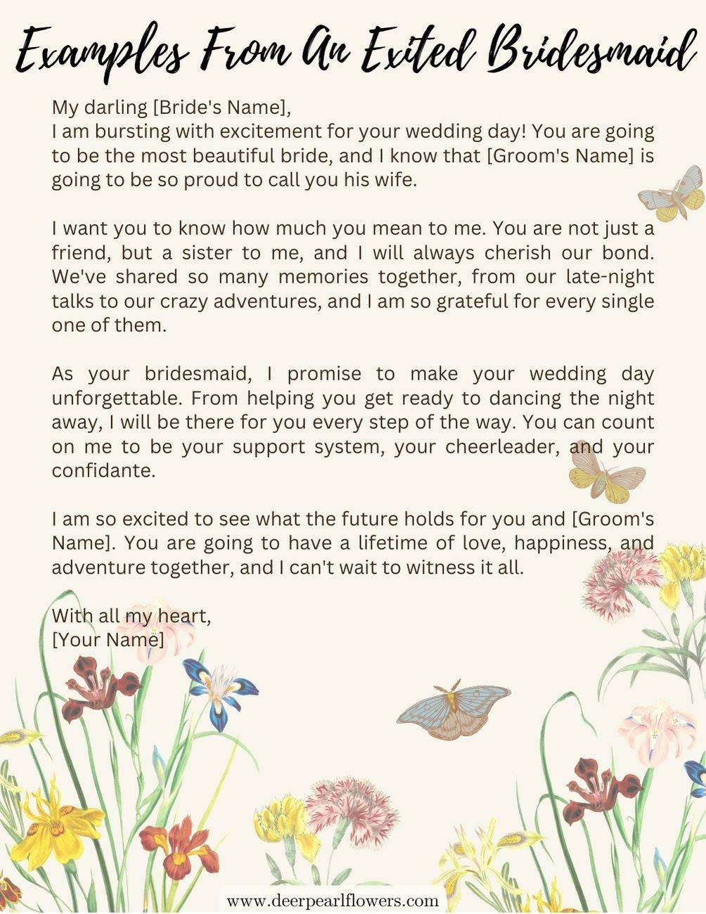 Letter Example From An Exited Bridesmaid to Bride