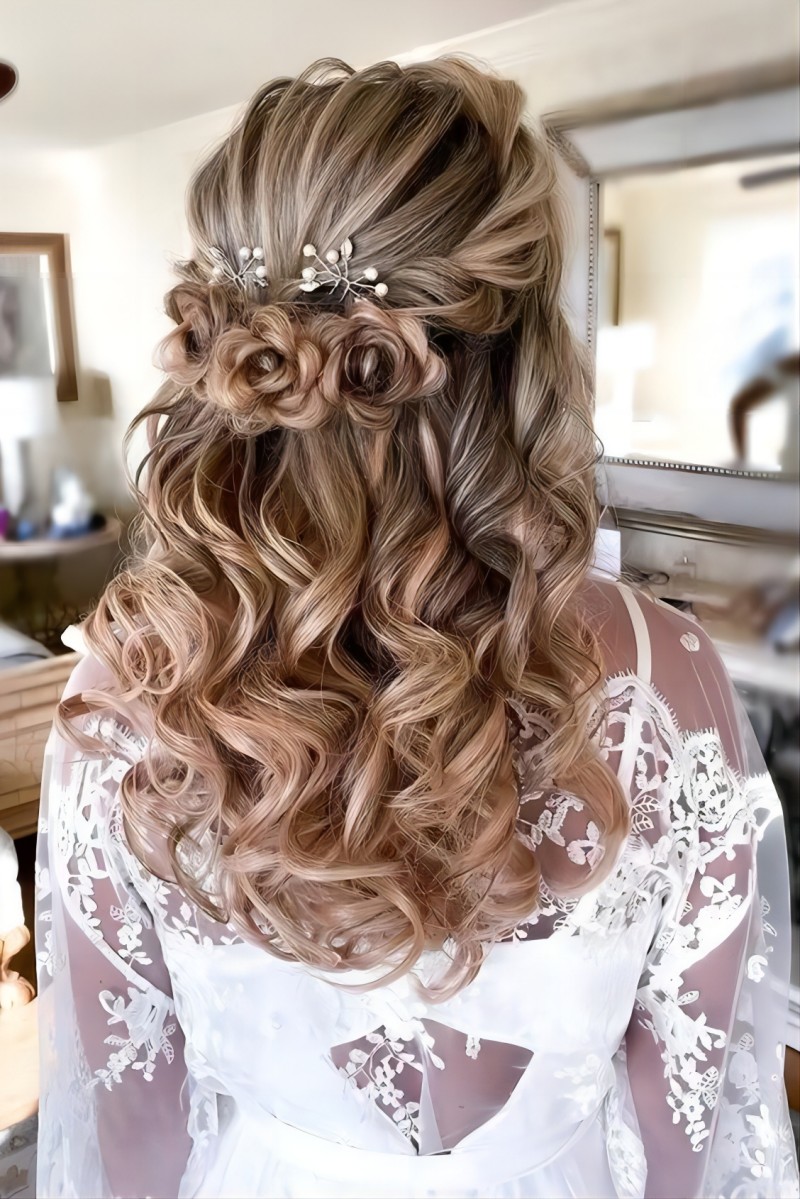 Floral Curly Quinceanera Hairstyles