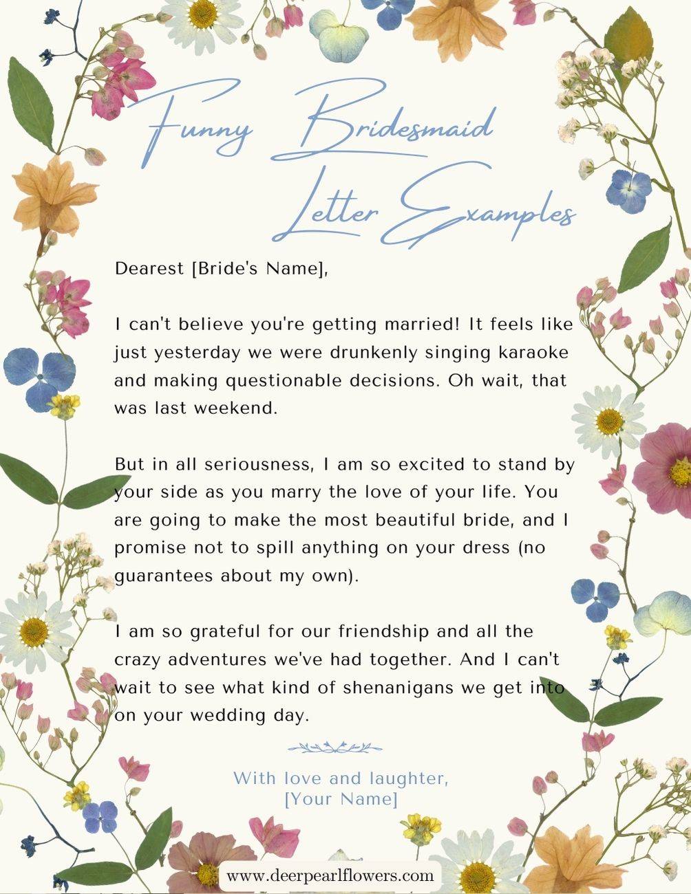 Funny Bridesmaid Letter Examples