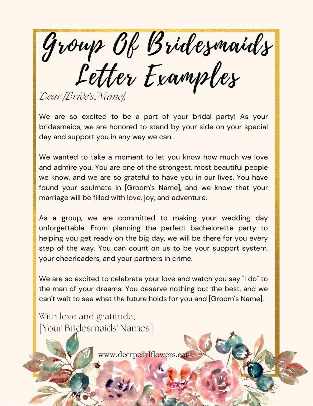 Group Of Bridesmaids Letter to Bride Examples
