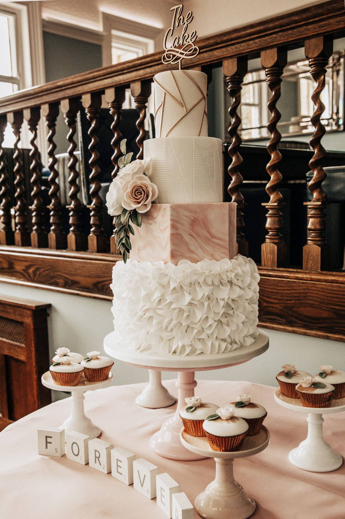 Pink Marbled 4 tier wedding cake