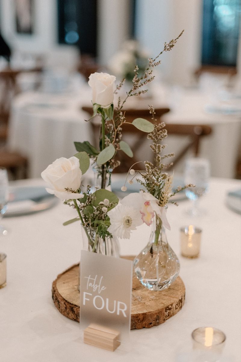 Rustic wedding centerpieces with forest acrylic table number