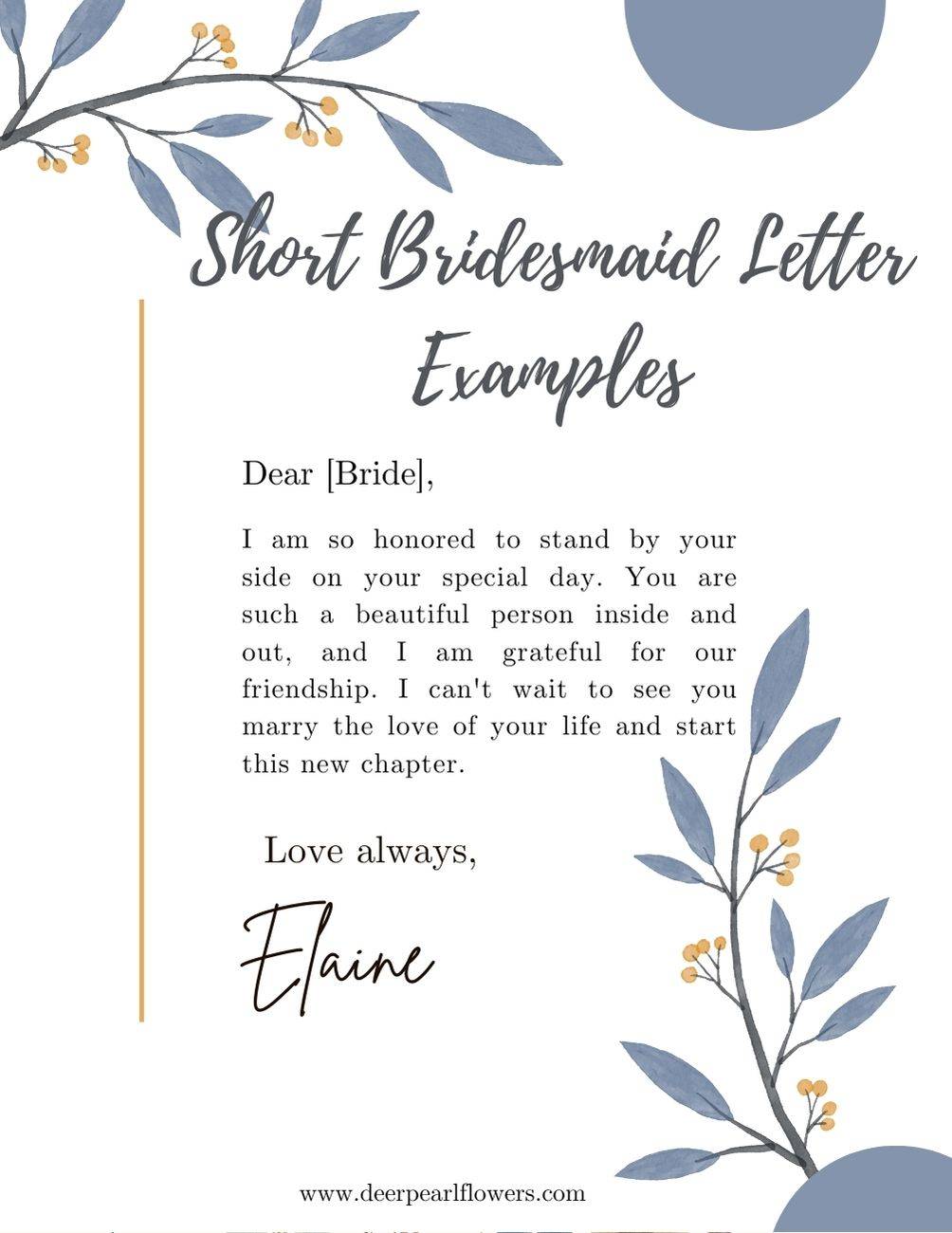 Short Bridesmaid Letter to Bride Examples