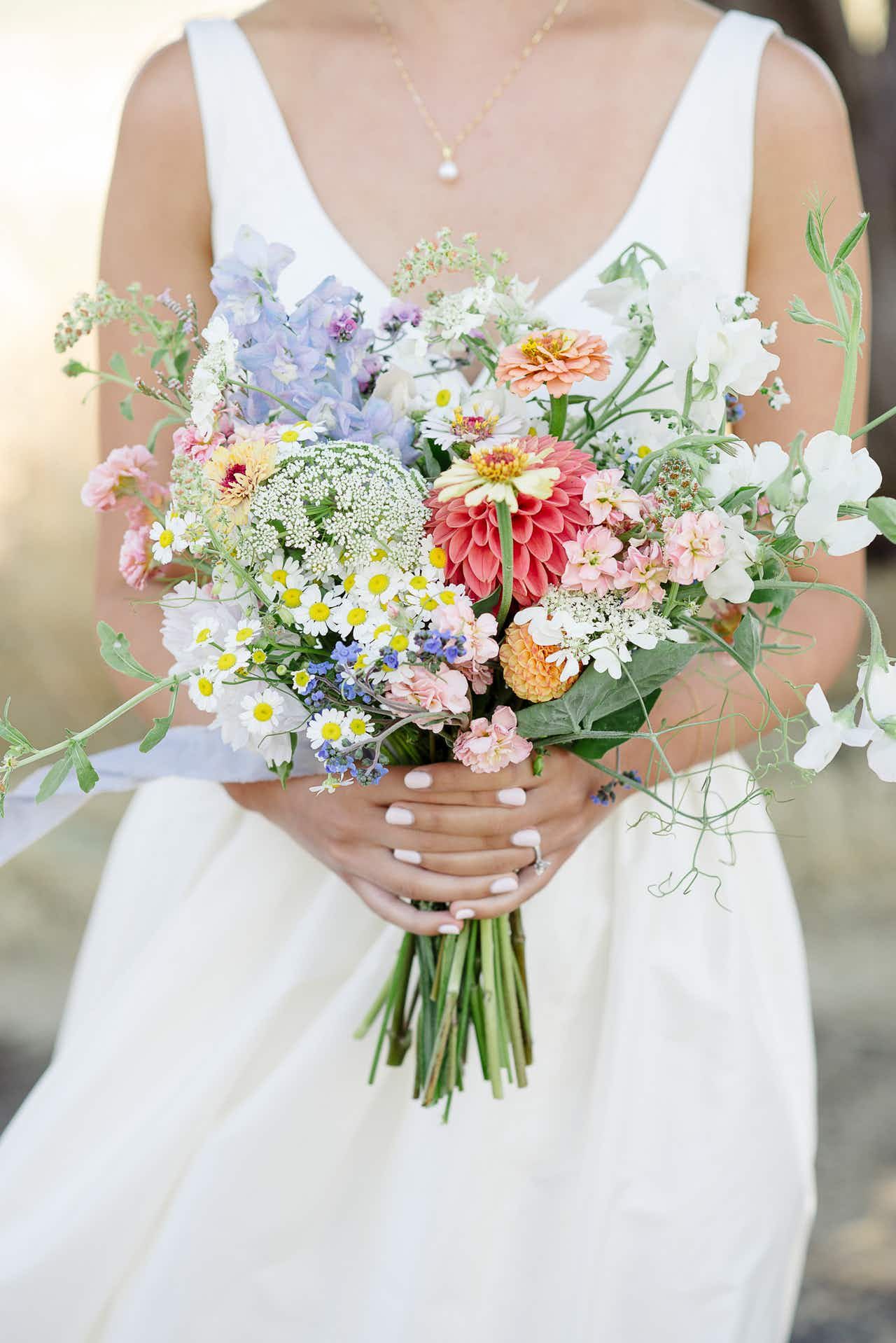 colorful rustic wildflower wedding bouquet