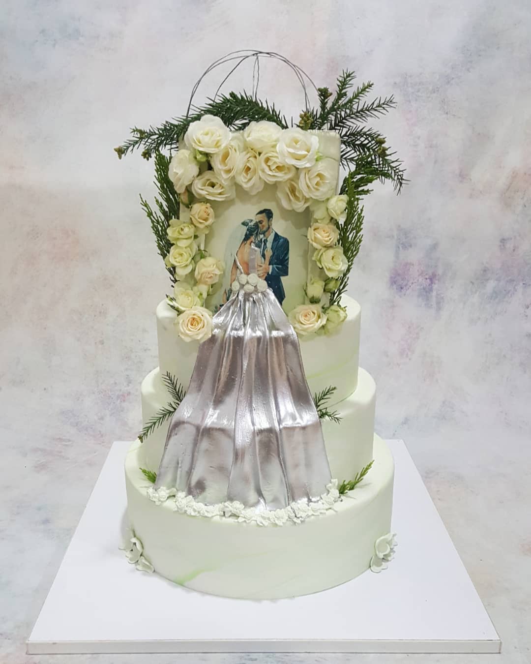 cute couple paint couple 4 tier wedding cake via fady.cake