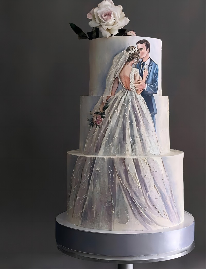 lavender 3 tier 3d couple wedding cake