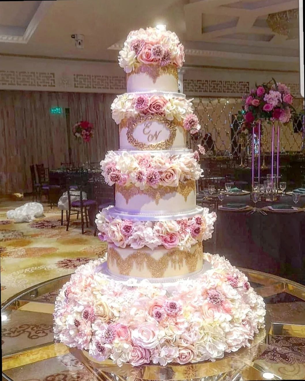 luxury large pink and gold 4 tier wedding cake via cakesbysaminab