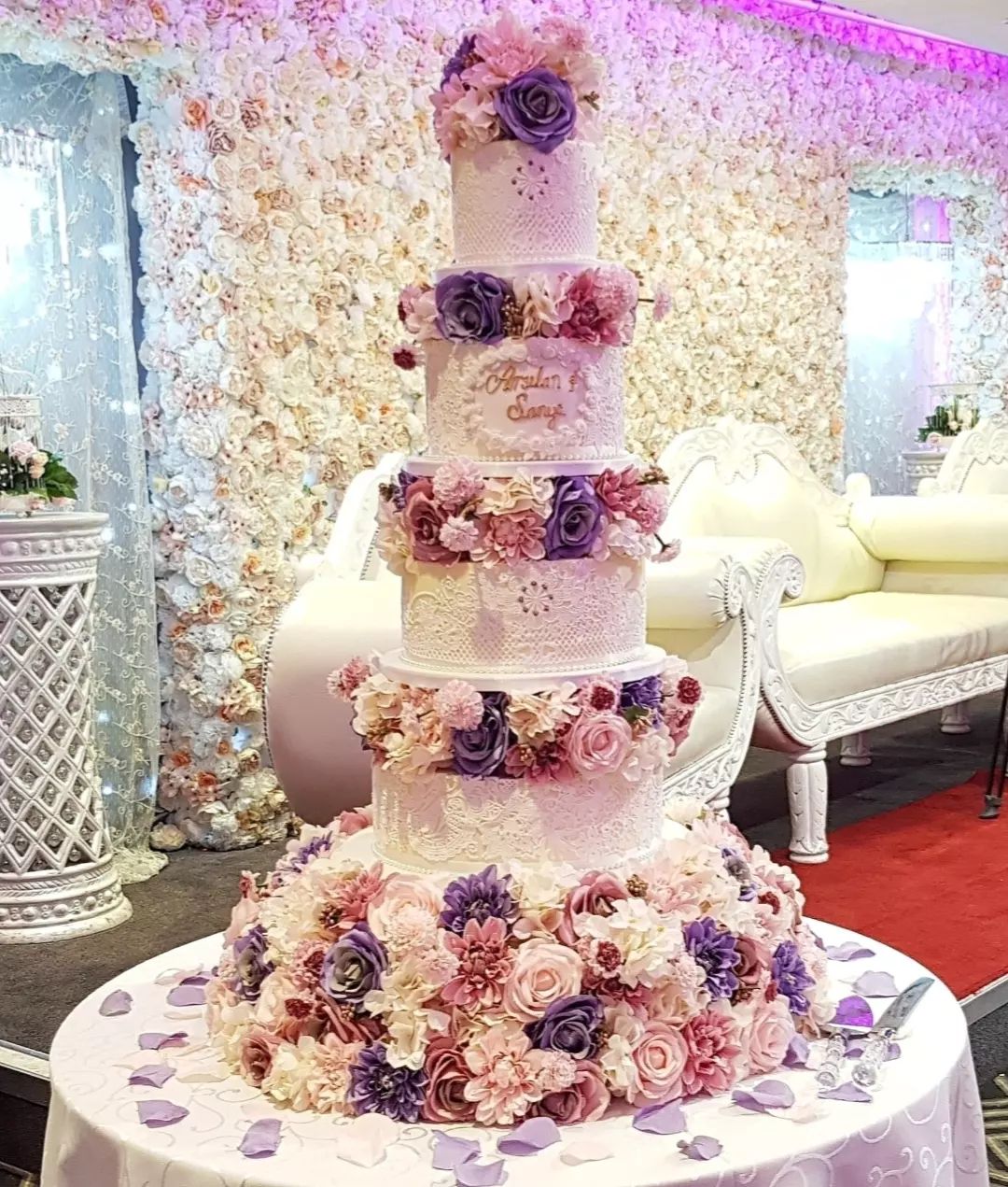 luxury vinatge large purple wedding cake via cakesbysaminab
