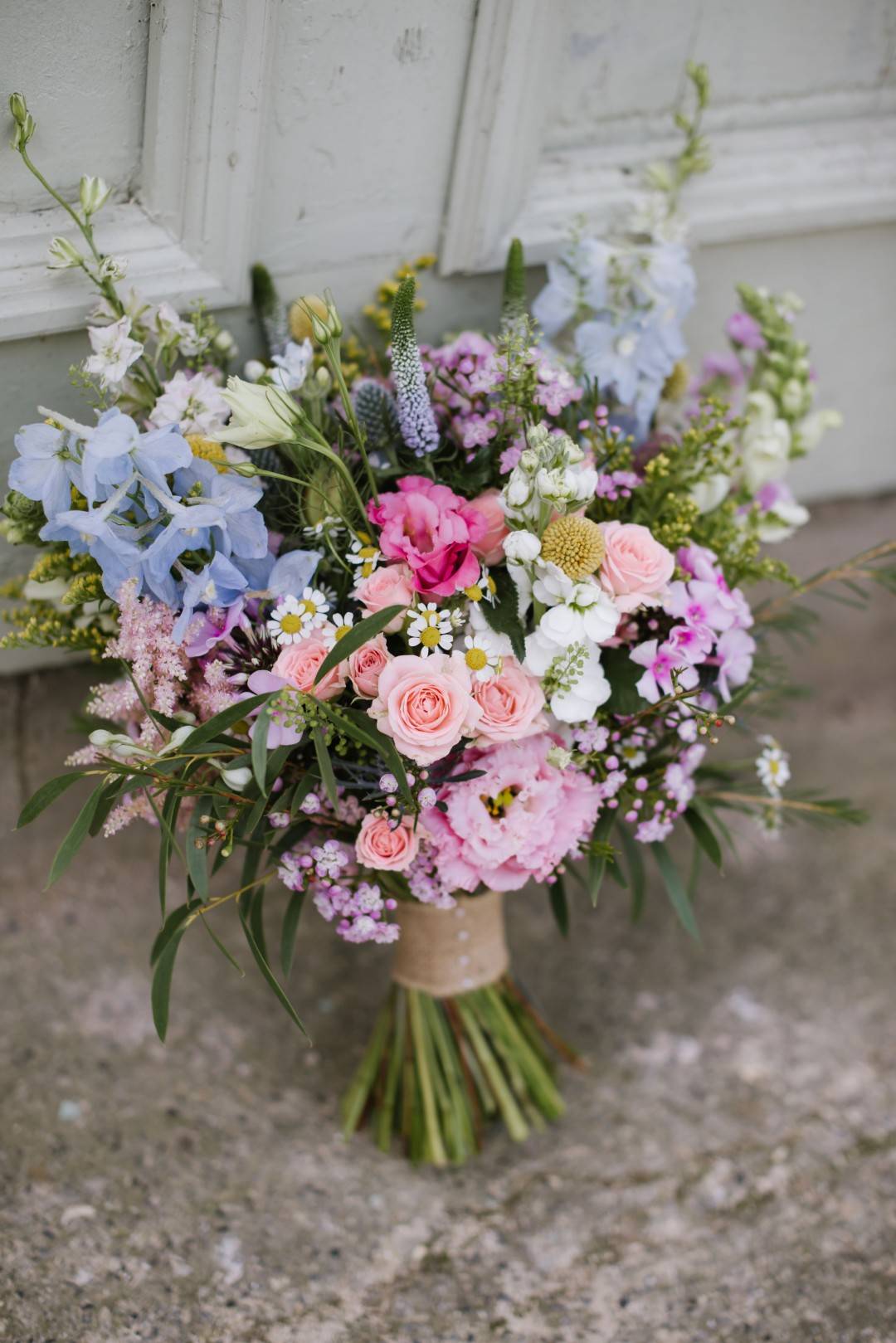 pastel spring wildflower wedding bouquet