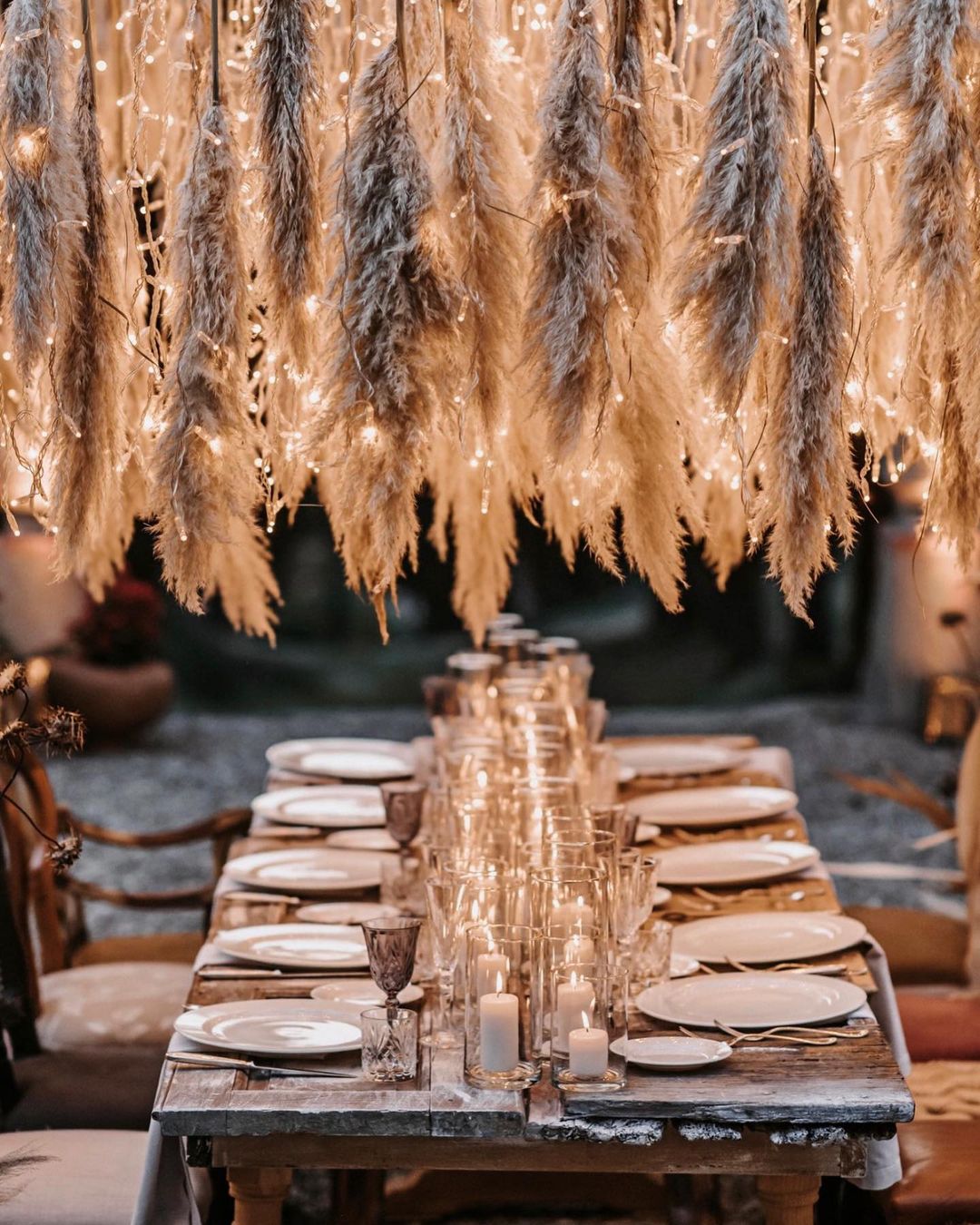 rustic bohemian candle wedding centerpiece via flowersliving