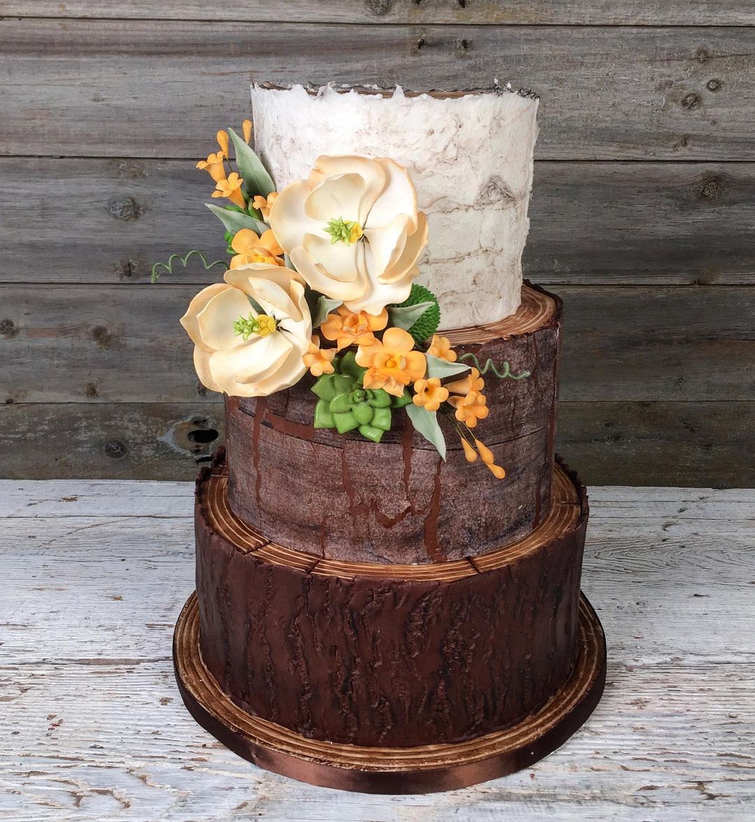 rustic country wooden wedding cake via theartofcake1