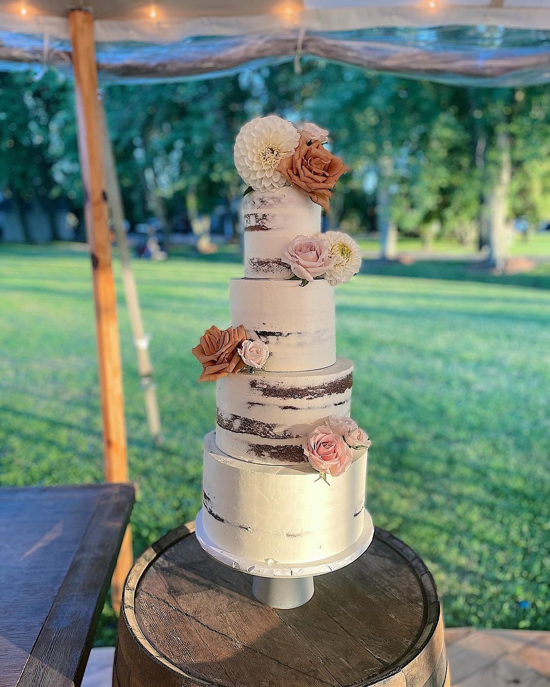 rustic semi-naked 4 tier wedding cake via louisa.secretpatissier