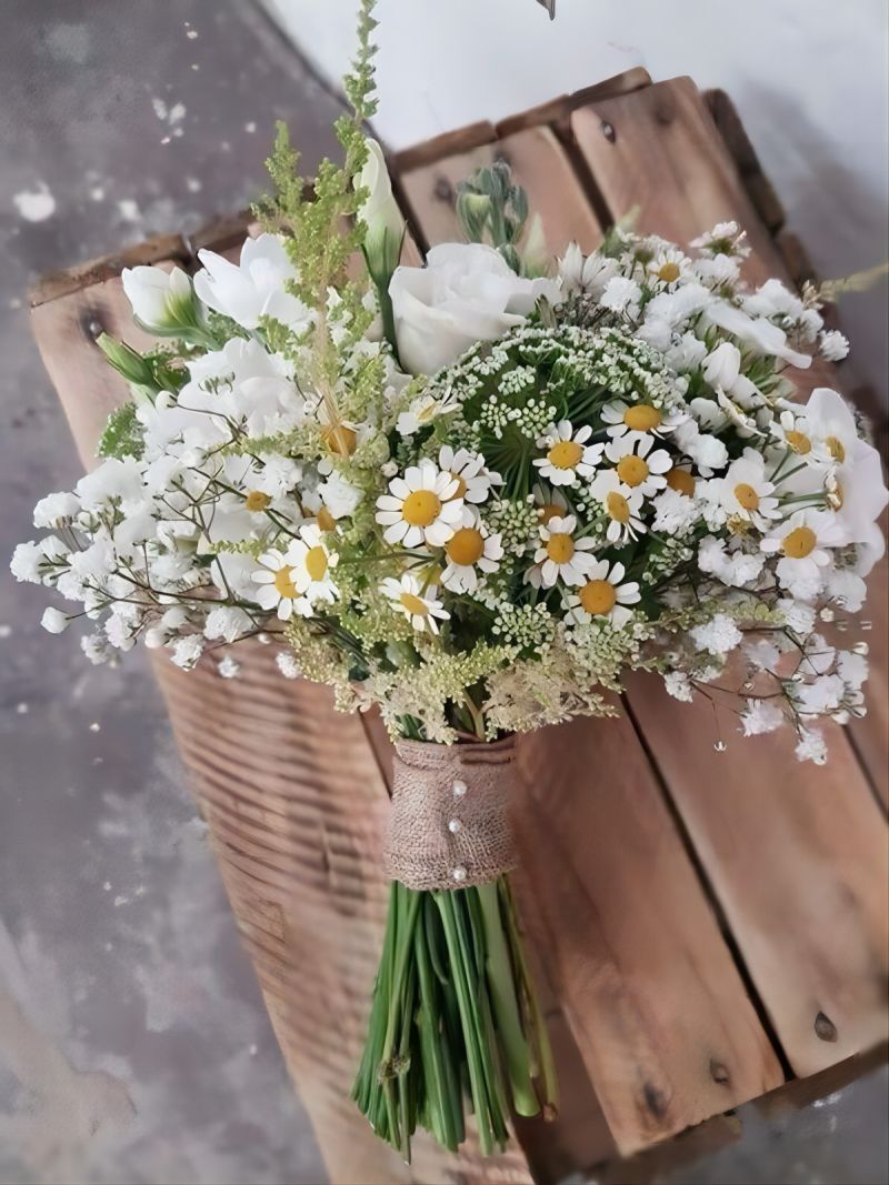 rustic white wildflower wedding bouquet