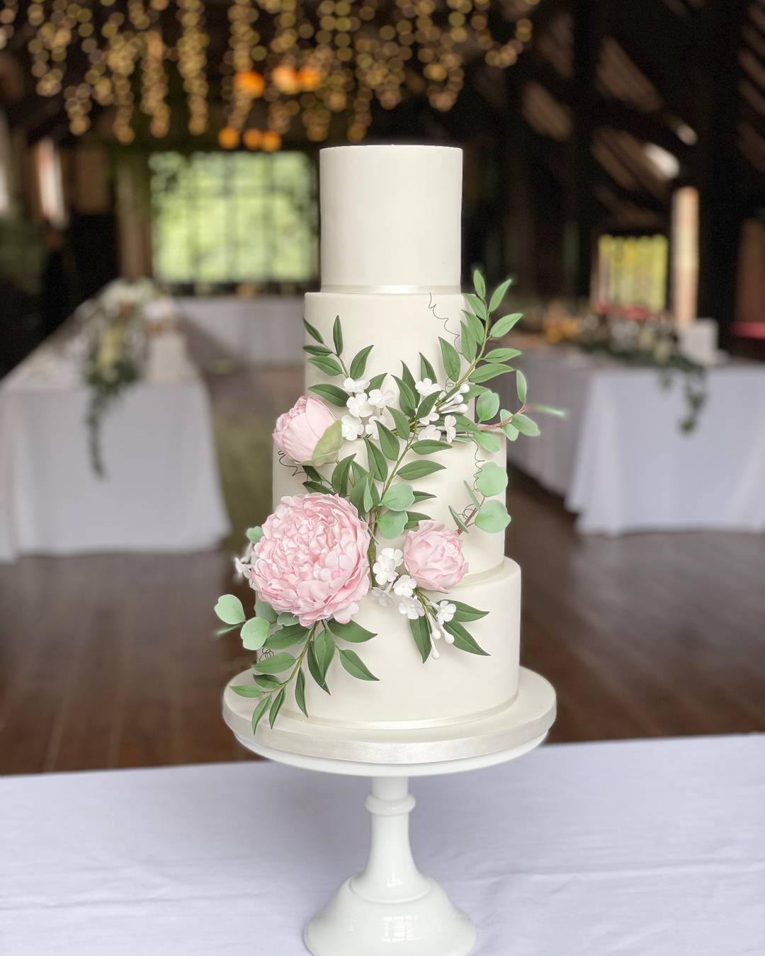 simple green and pink 4 tier wedding cake via joharpercakeco