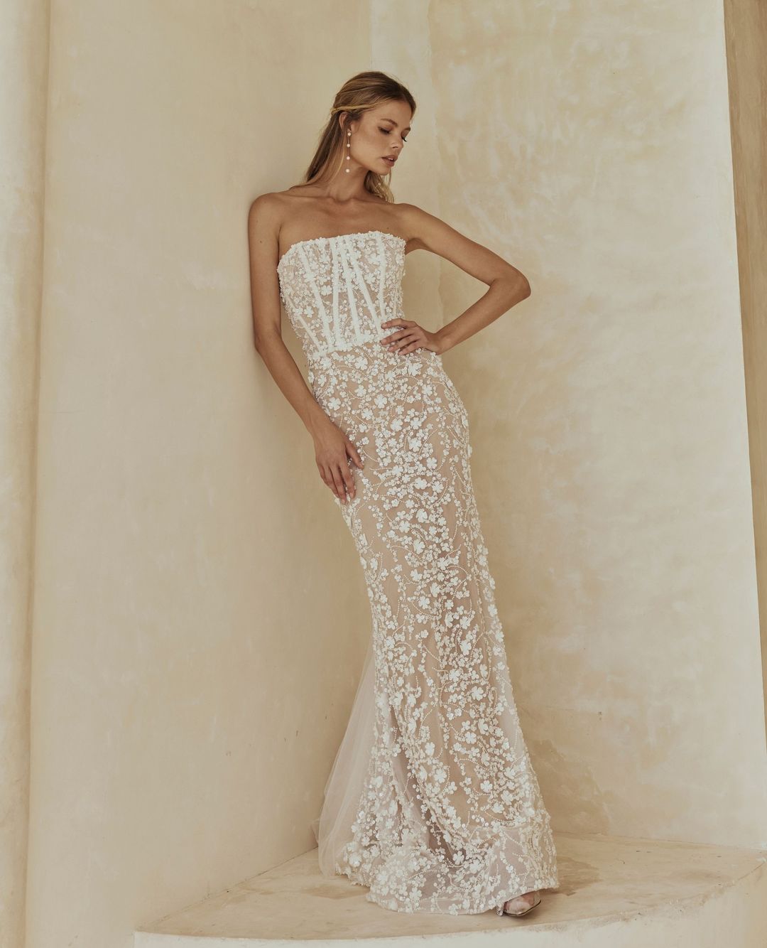 strapless lace fit and flare wedding dress via ella_moda