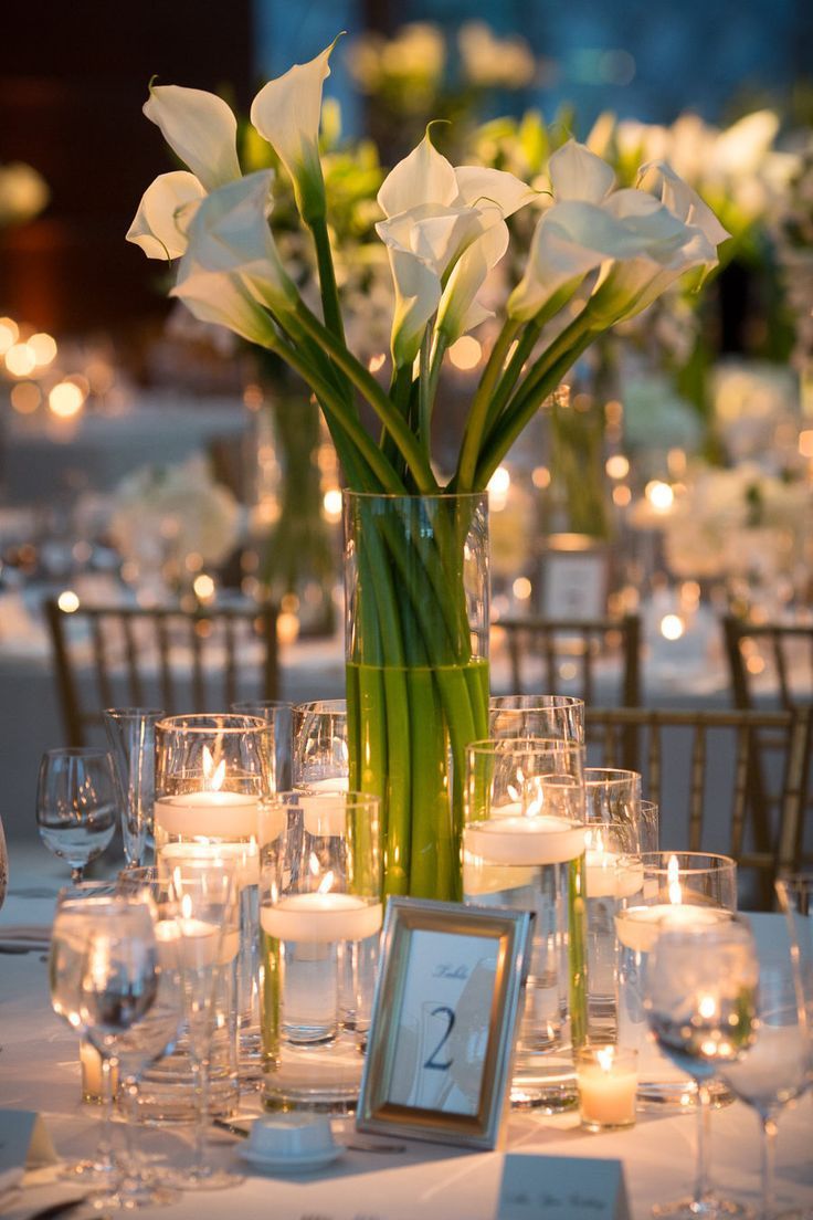 tall calla lily wedding centerpiece for round table