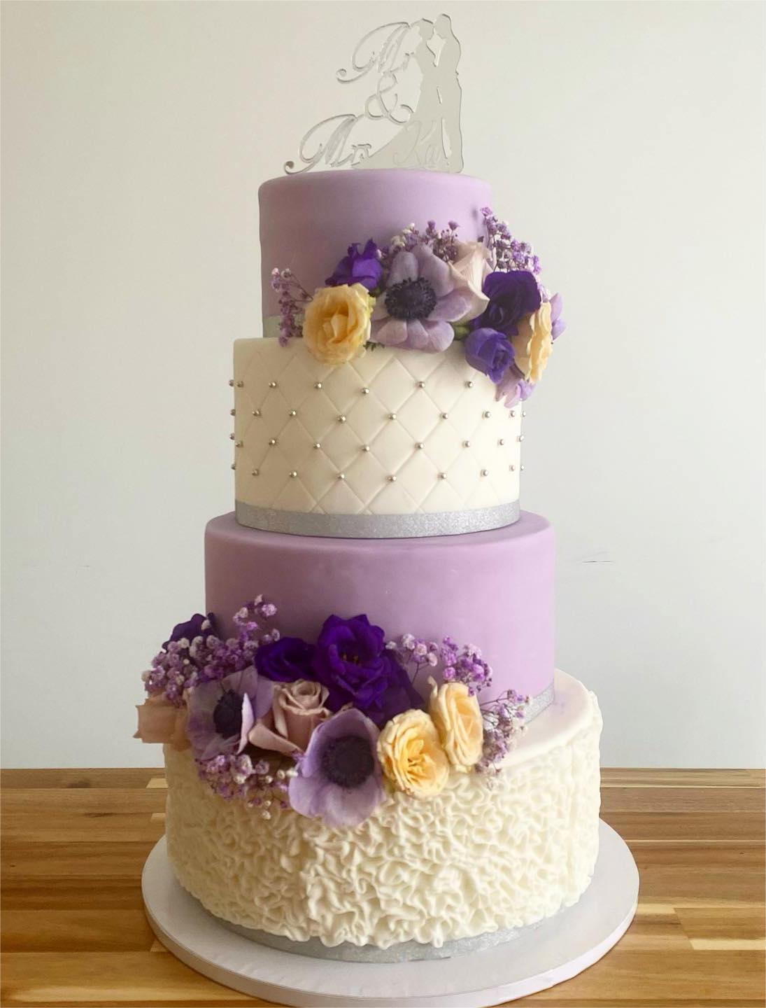 vintage 4 tier purple wedding cake via cake_njoy