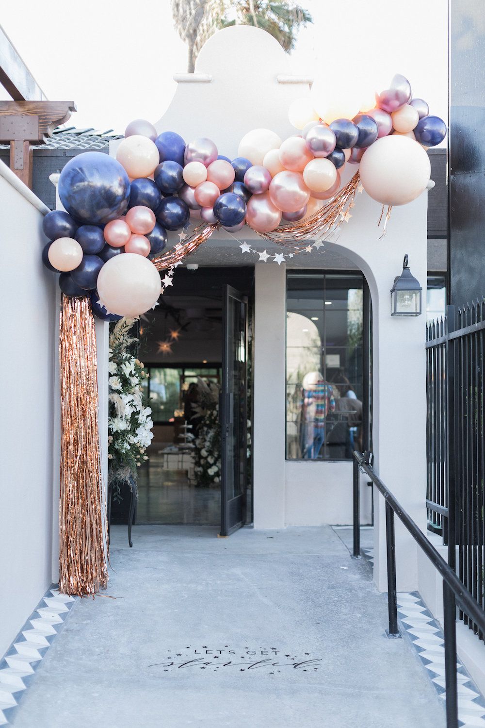 Navy and Blush Balloon Wedding Arch with Tassels