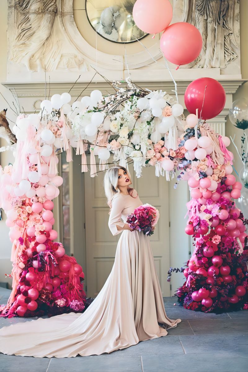 Pink Ombre Balloon Wedding Arch with Tassels
