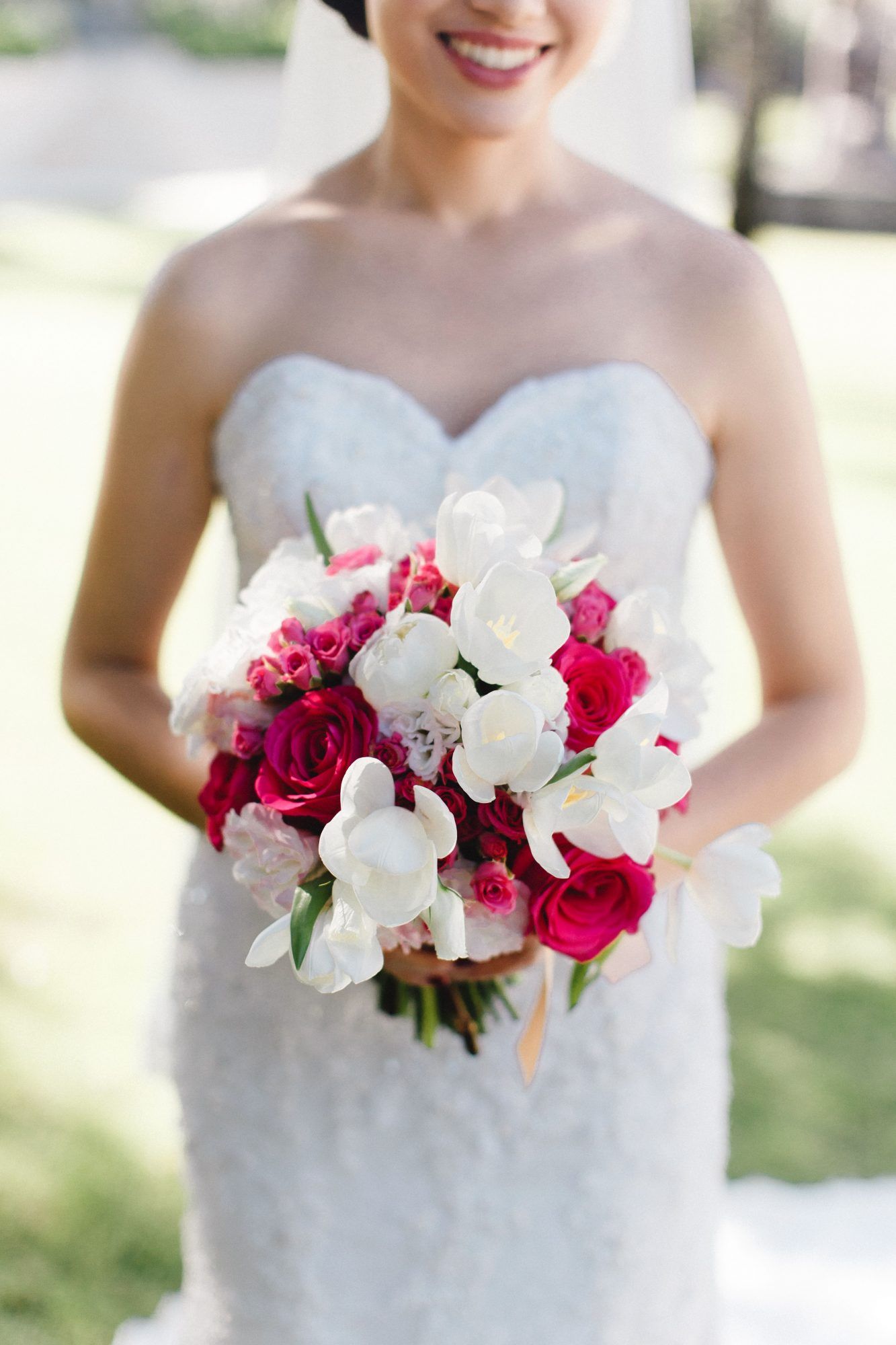 Red Roses and White Tulip Wedding Bouquet